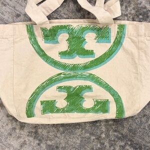 Tory Burch Green and Tan Tote